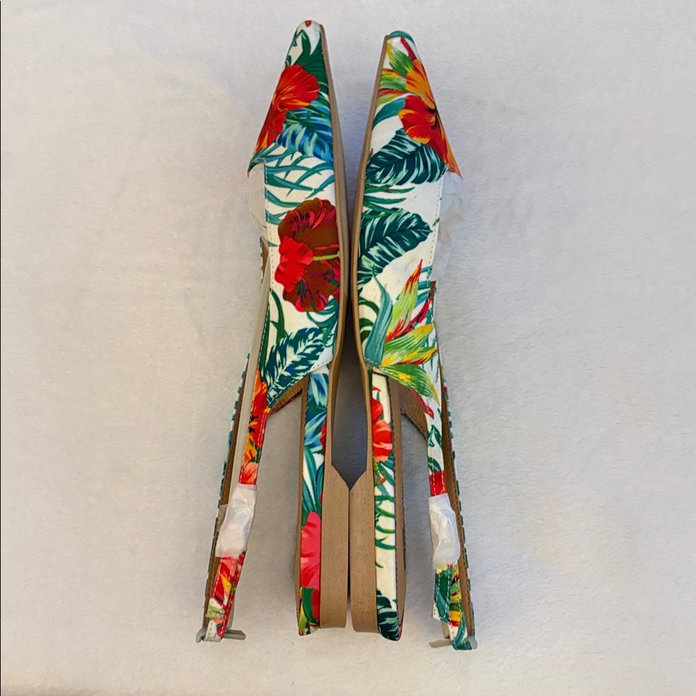 🦜 Matiko Lori Hawaiian Print Flat Pointed Toe Slingback Shoes. New! - Picture 7 of 9
